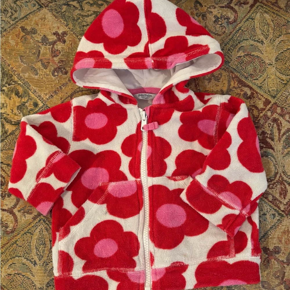 Baby Boden Red and Pink Floral Hoodie